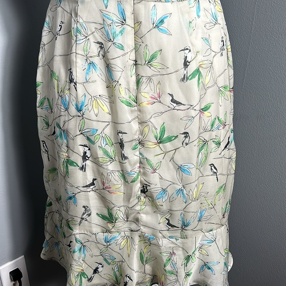 The Limited A-line Chiffon dress Light Lime Green with Leave and Bird Print sz 8 - Picture 9 of 13